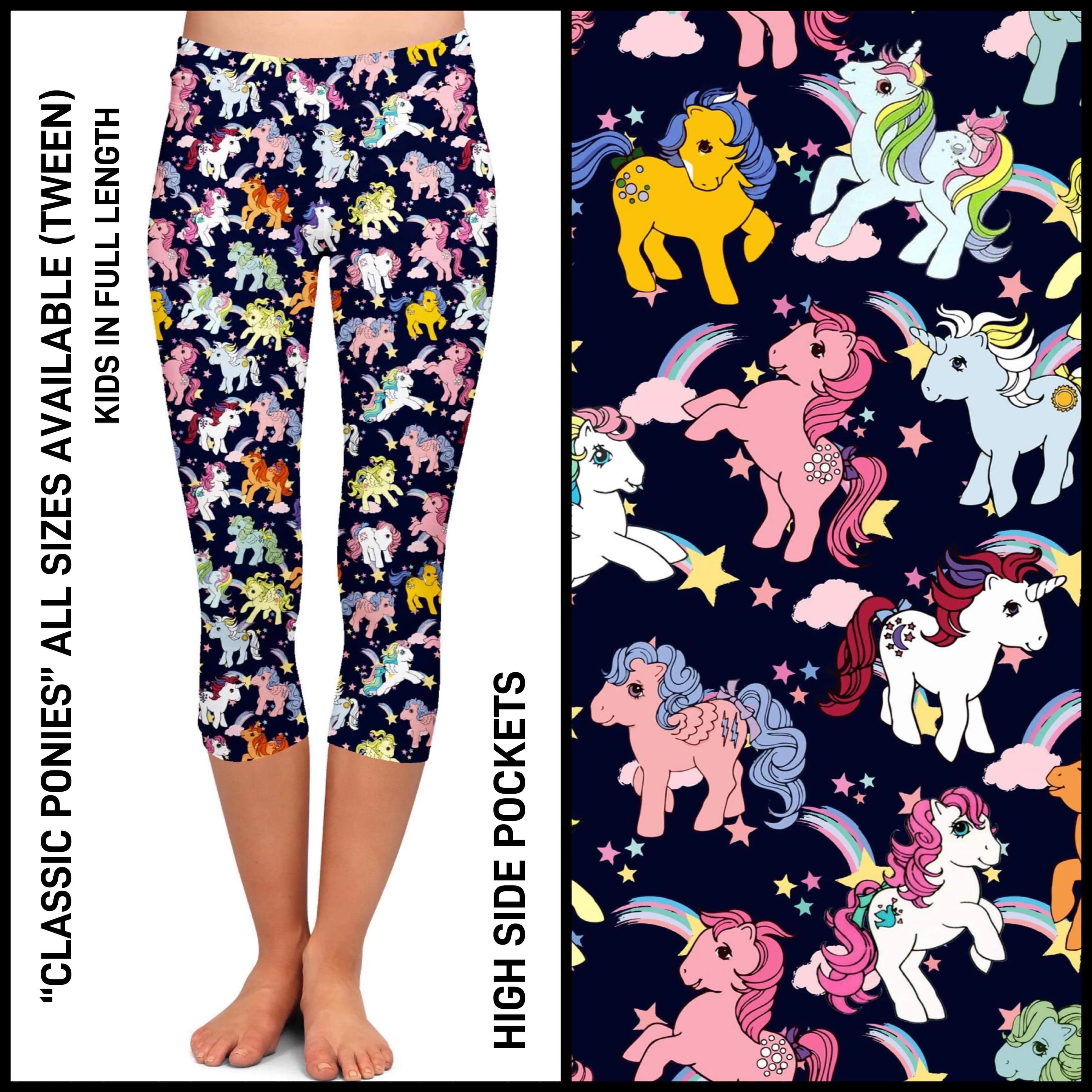 Classic Pony Print Capri Leggings with Pockets - Women's Activewear