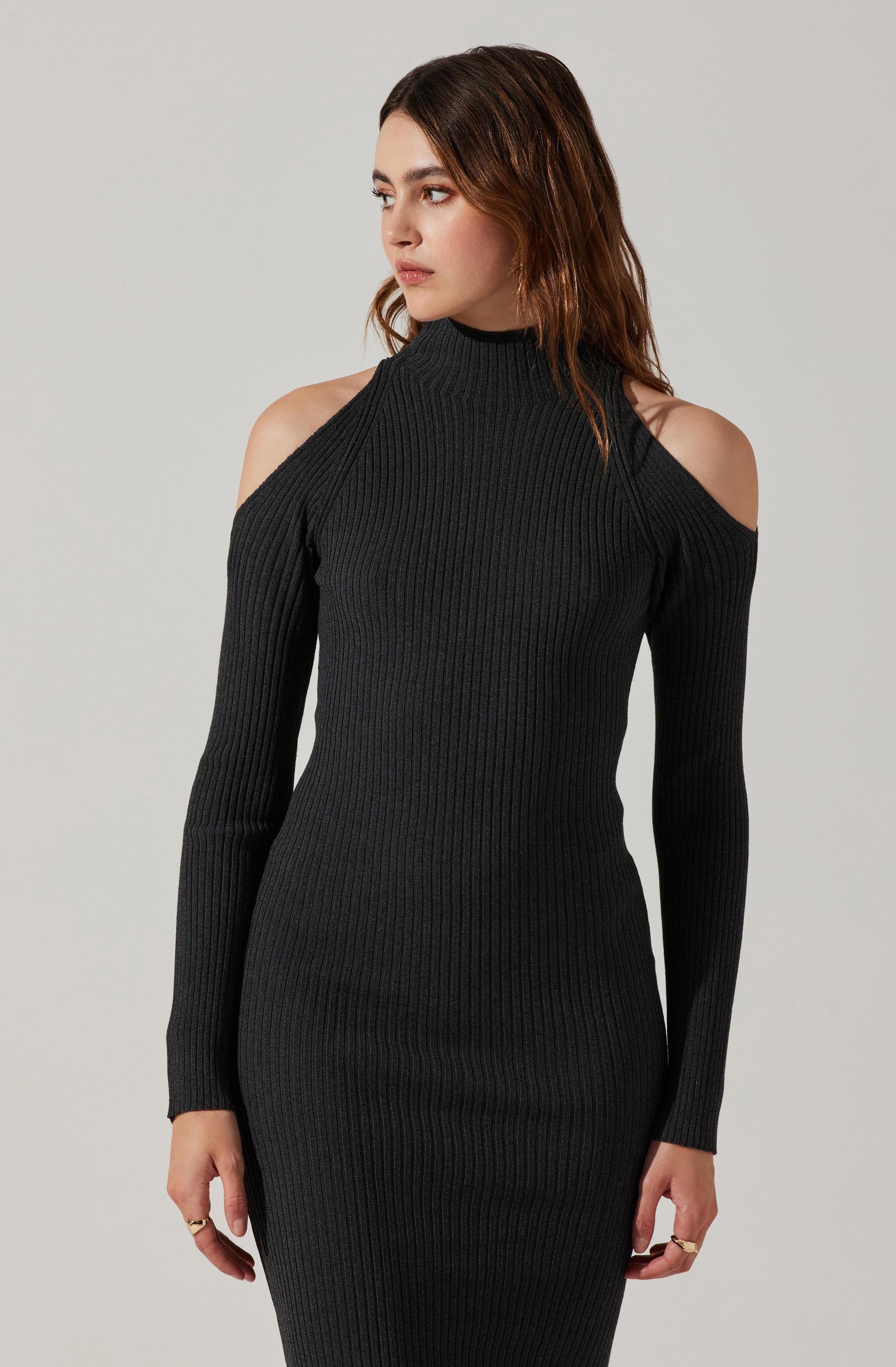 Cold Shoulder Mock Neck Midi Sweater Dress - Results: Winter Midi Sweater Dress with Cold Shoulder and Mock Neck