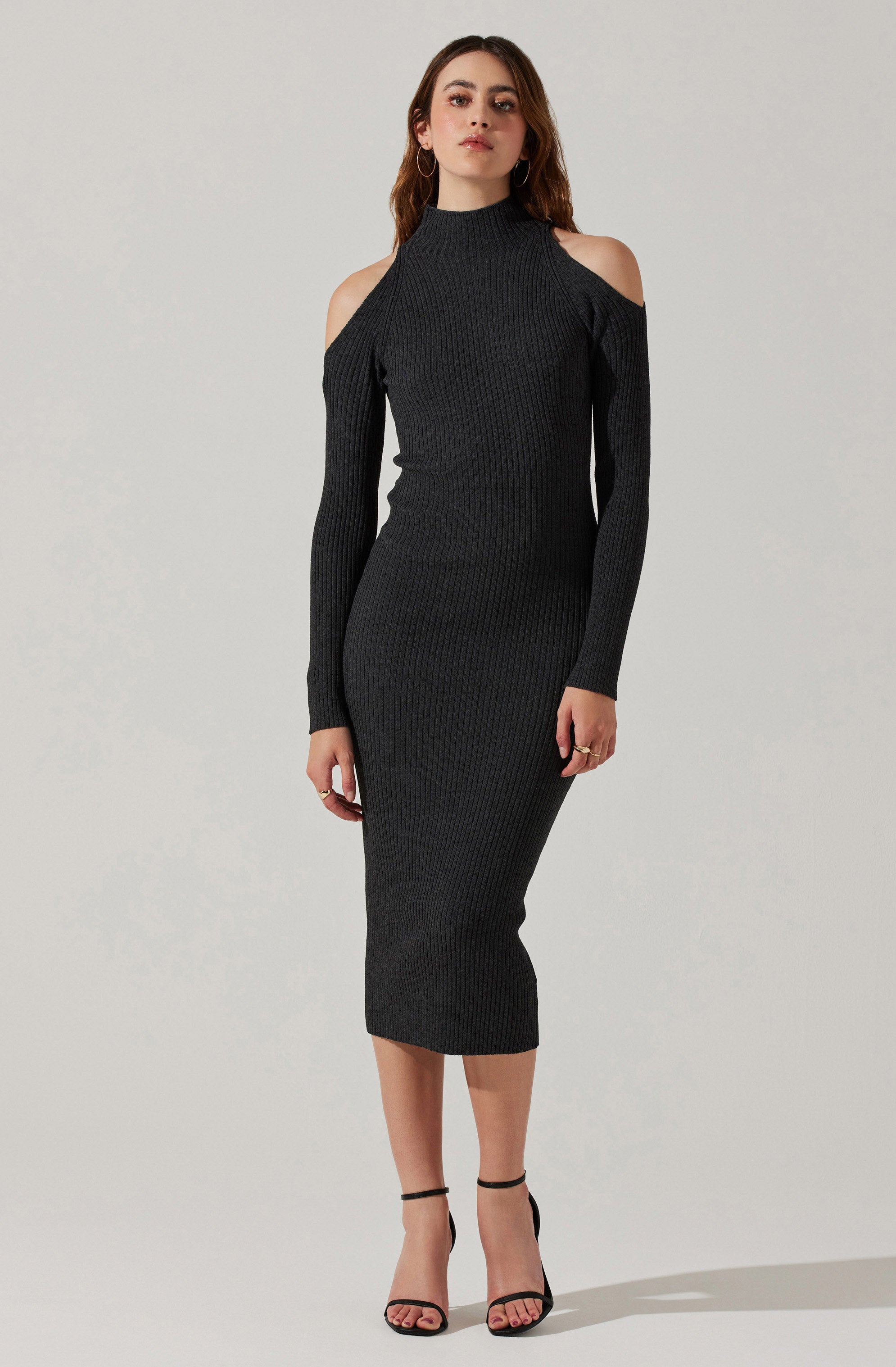 Cold Shoulder Mock Neck Midi Sweater Dress - Results: Winter Midi Sweater Dress with Cold Shoulder and Mock Neck