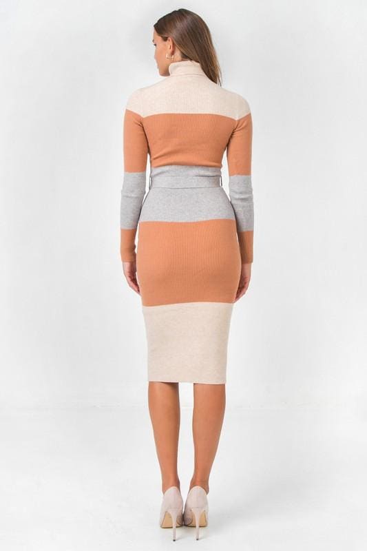 Color-blocked midi sweater dress