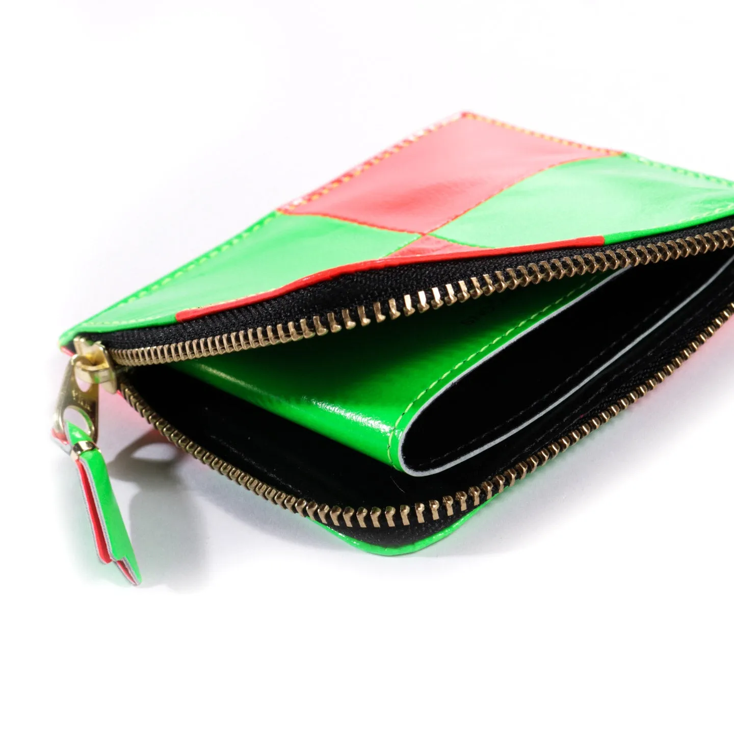 COMME DES GARCONS SA3100 FLUO SQUARES ZIP WALLET ORANGE / GREEN