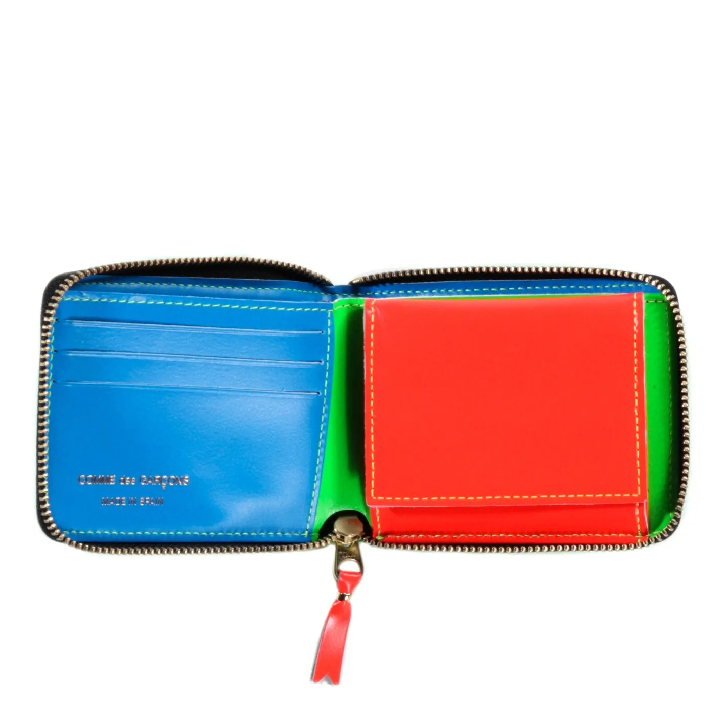 COMME DES GARCONS SA7100 SUPER FLUO ZIP WALLET GREEN