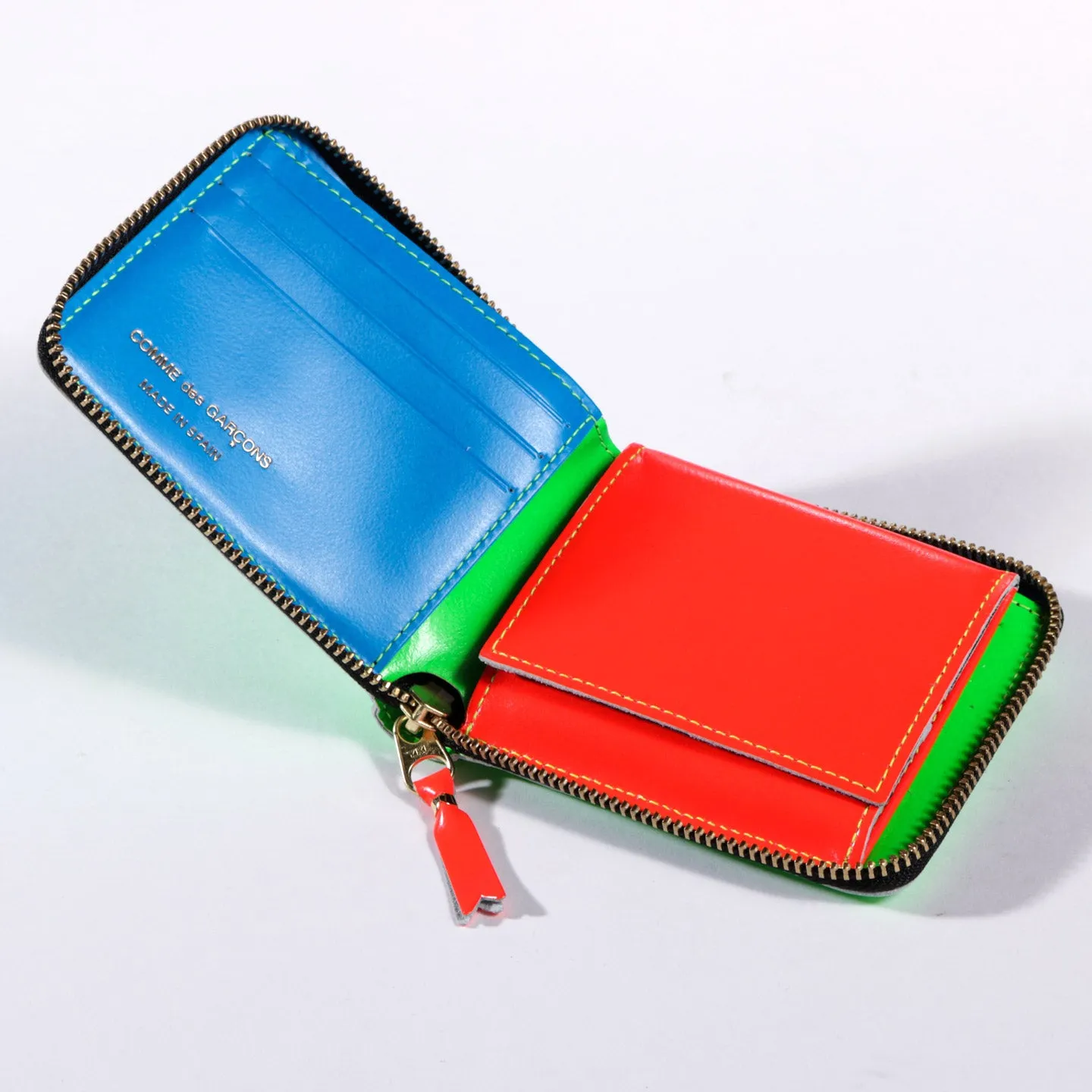 COMME DES GARCONS SA7100 SUPER FLUO ZIP WALLET GREEN