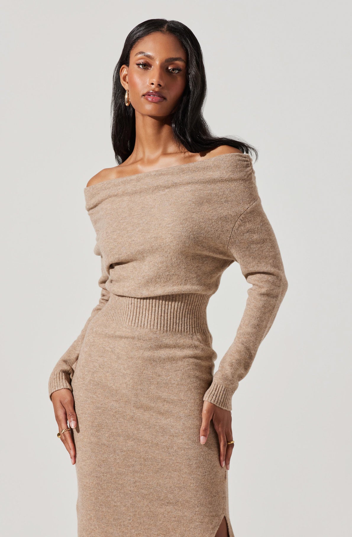 Cora Off Shoulder Midi Sweater Dress - Buy Online Now!