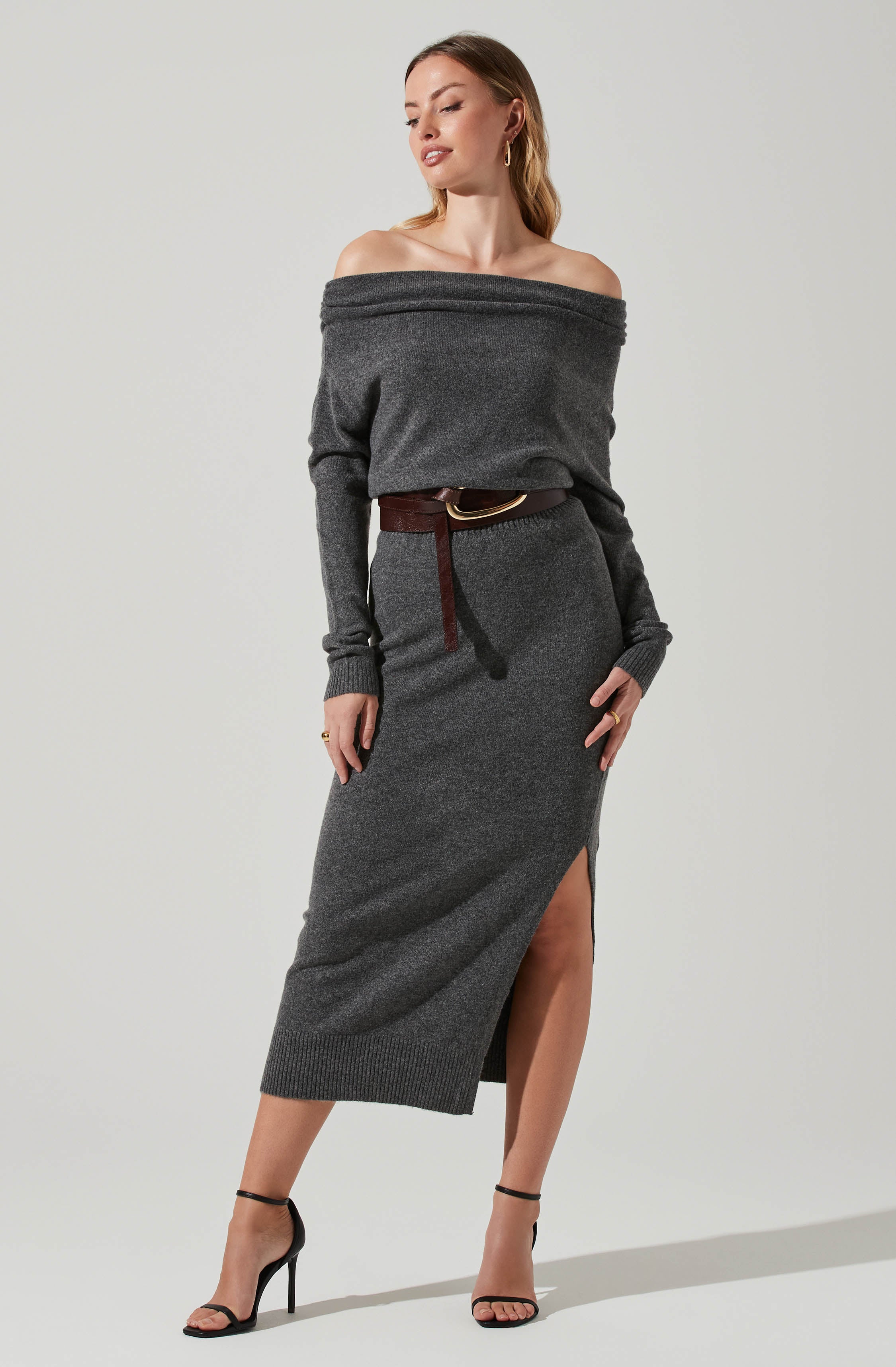 Cora Off Shoulder Midi Sweater Dress - Buy Online Now!