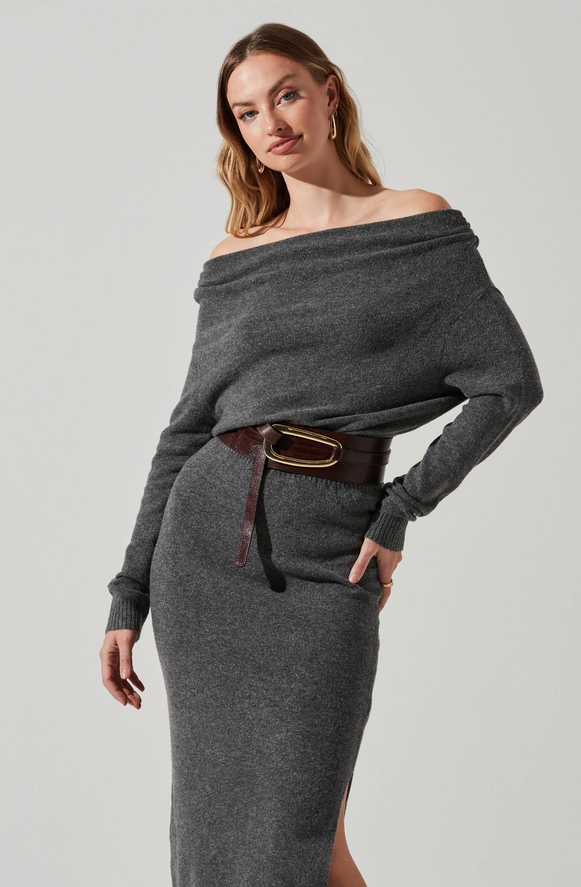 Cora Off Shoulder Midi Sweater Dress - Buy Online Now!