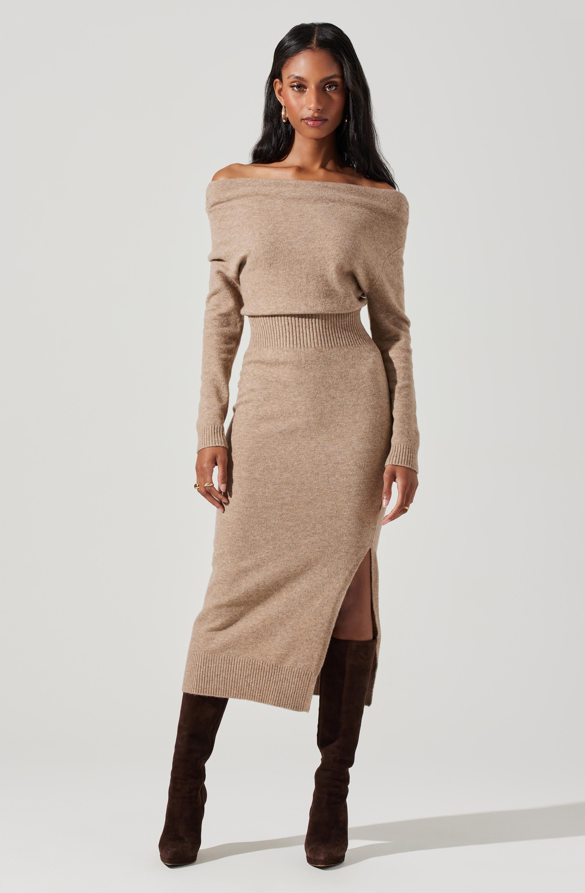 Cora Off Shoulder Midi Sweater Dress - Buy Online Now!