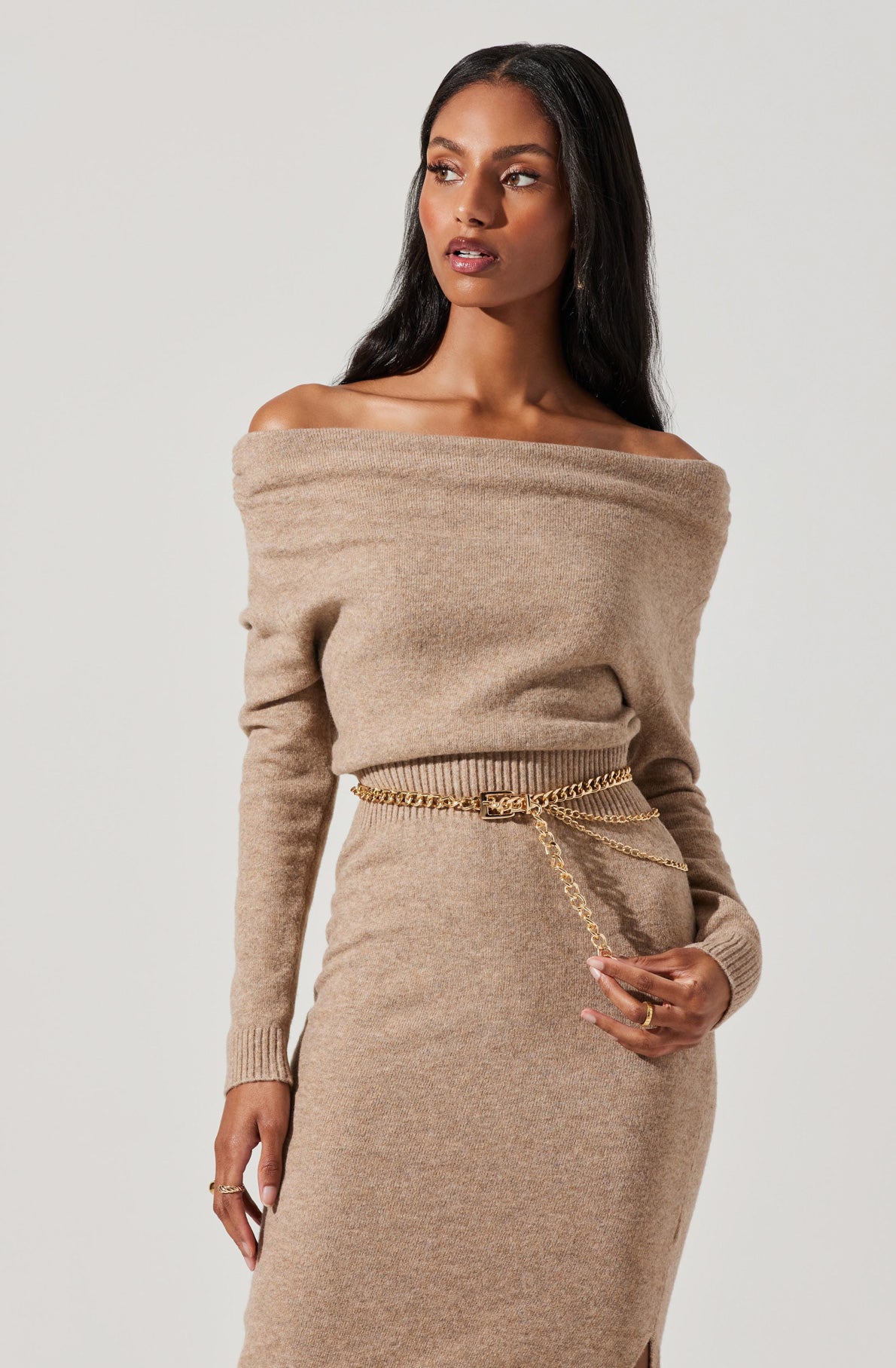 Cora Off Shoulder Midi Sweater Dress - Buy Online Now!