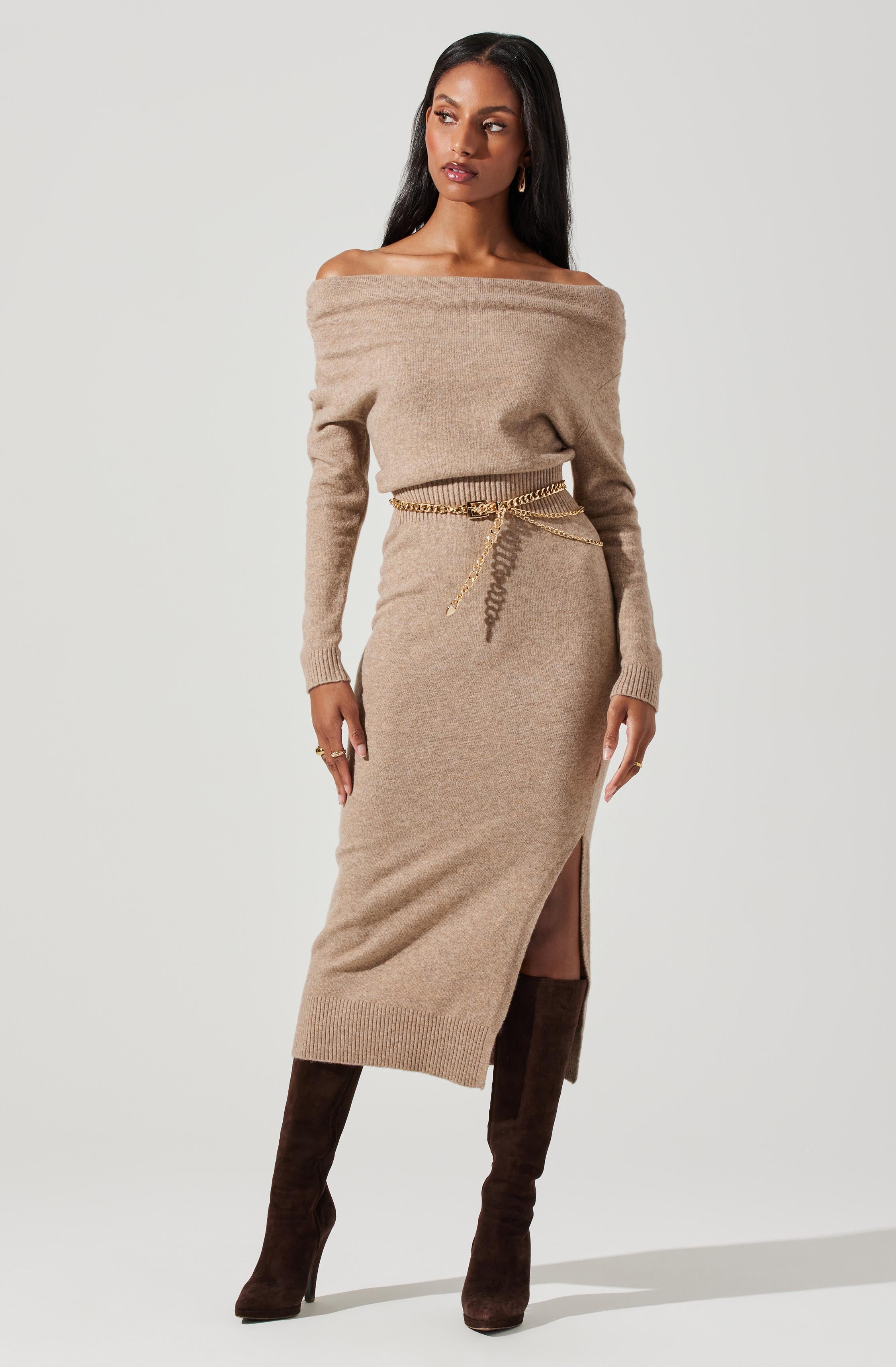 Cora Off Shoulder Midi Sweater Dress - Buy Online Now!