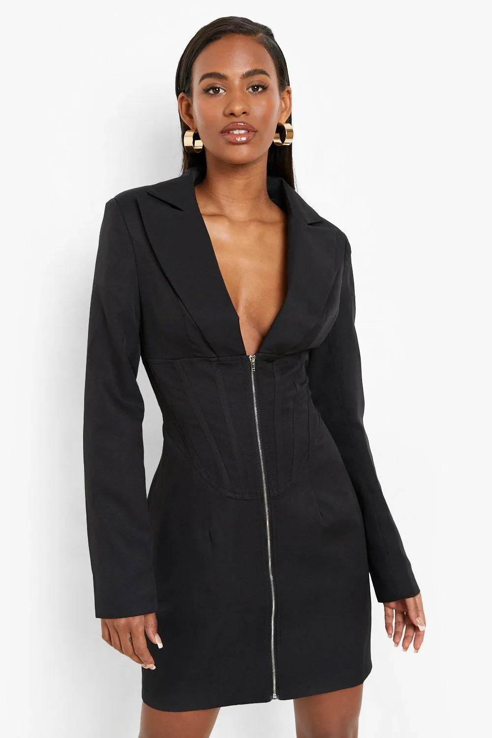 Corset Waist Detail Zip Blazer Dress