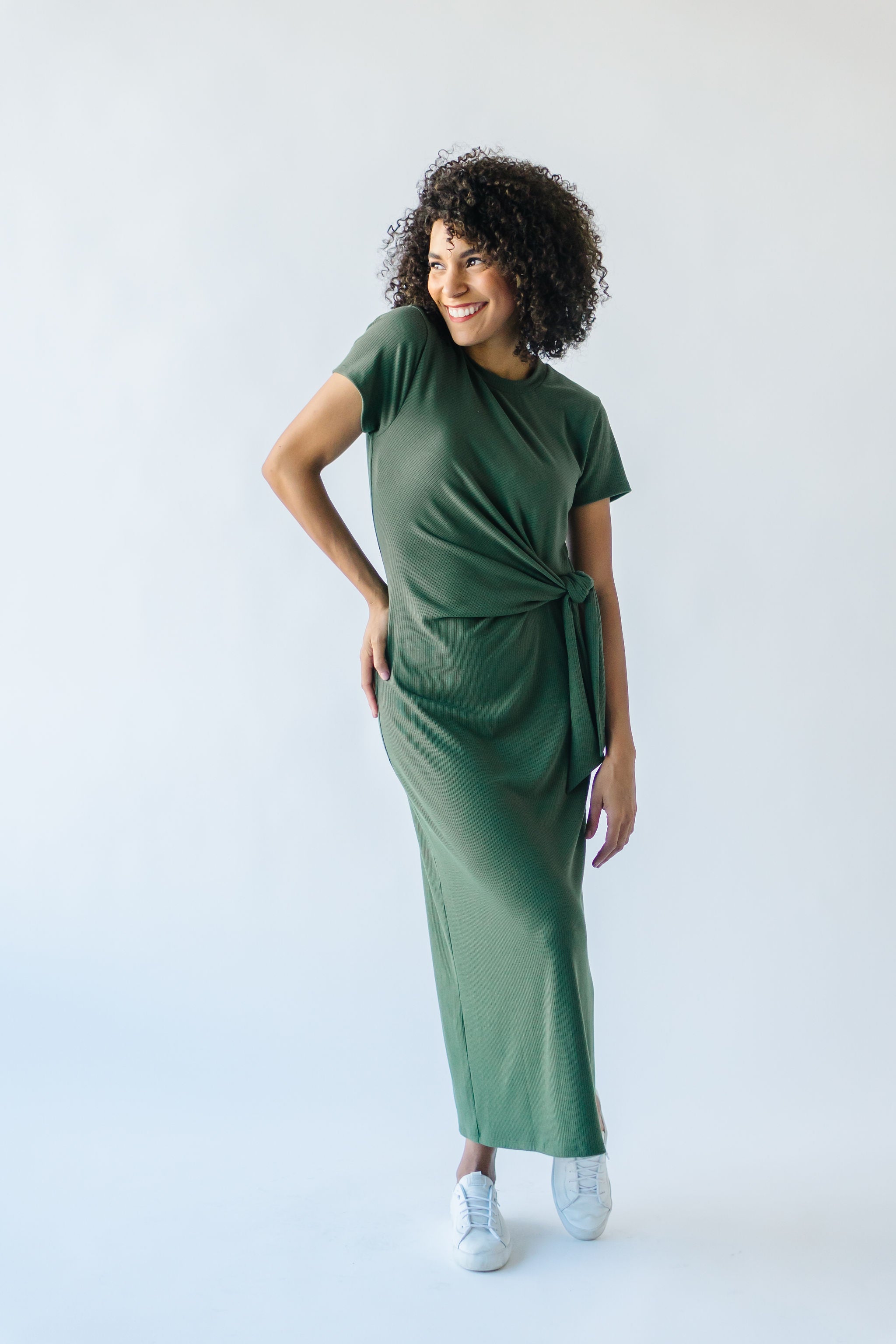 Cortina Tie Midi Dress Olive