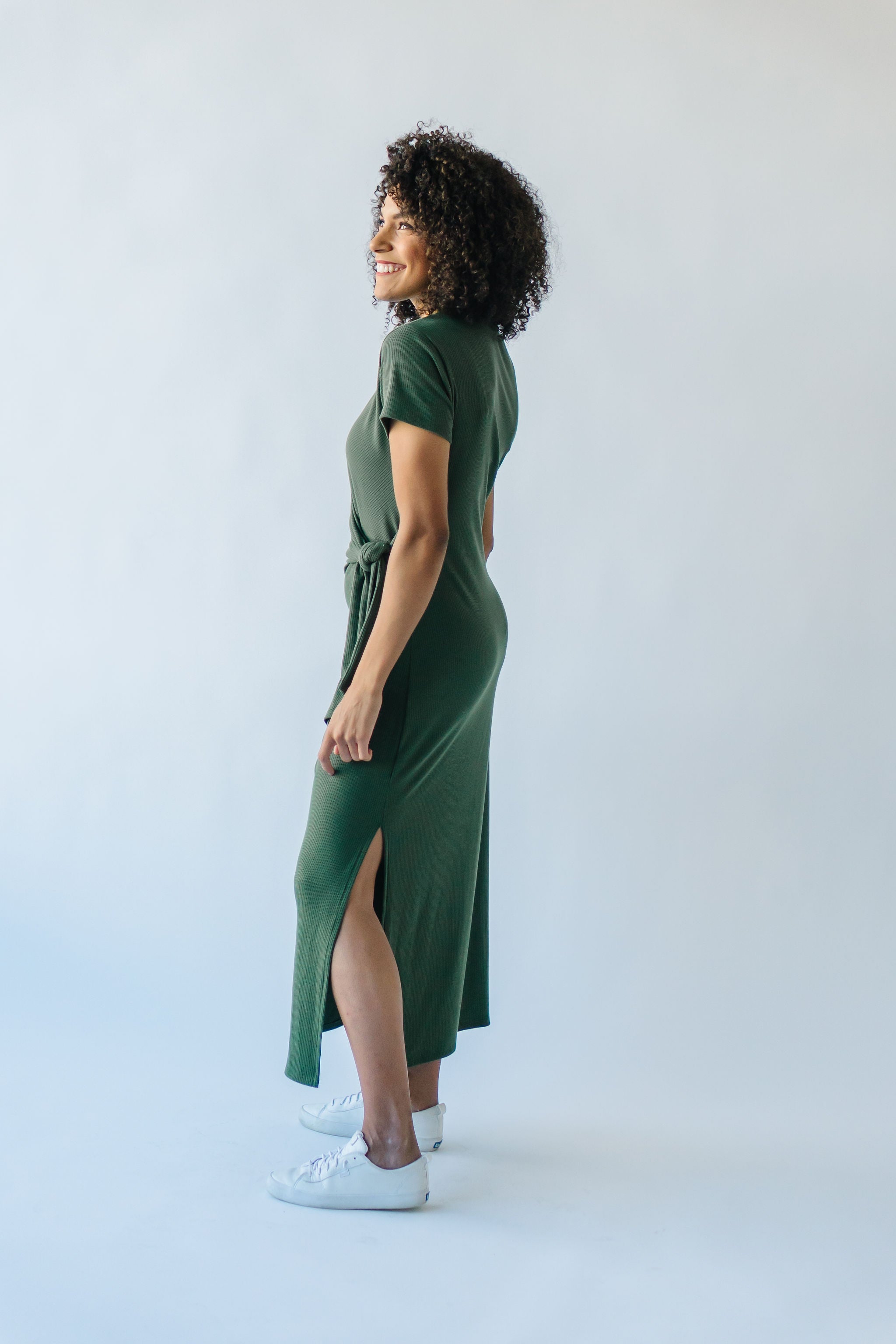 Cortina Tie Midi Dress Olive