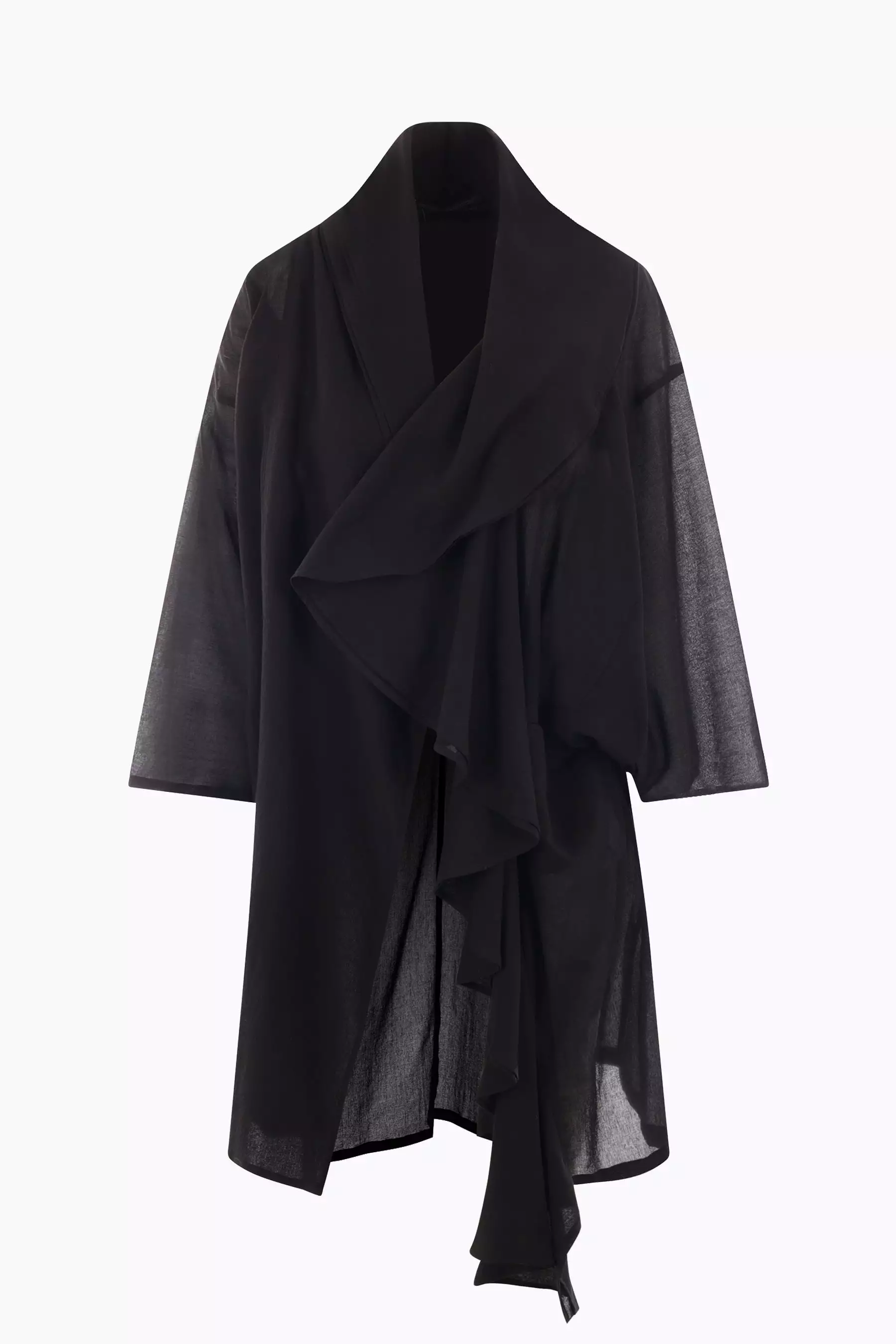 Cotton overcoat with asymmetrical design.