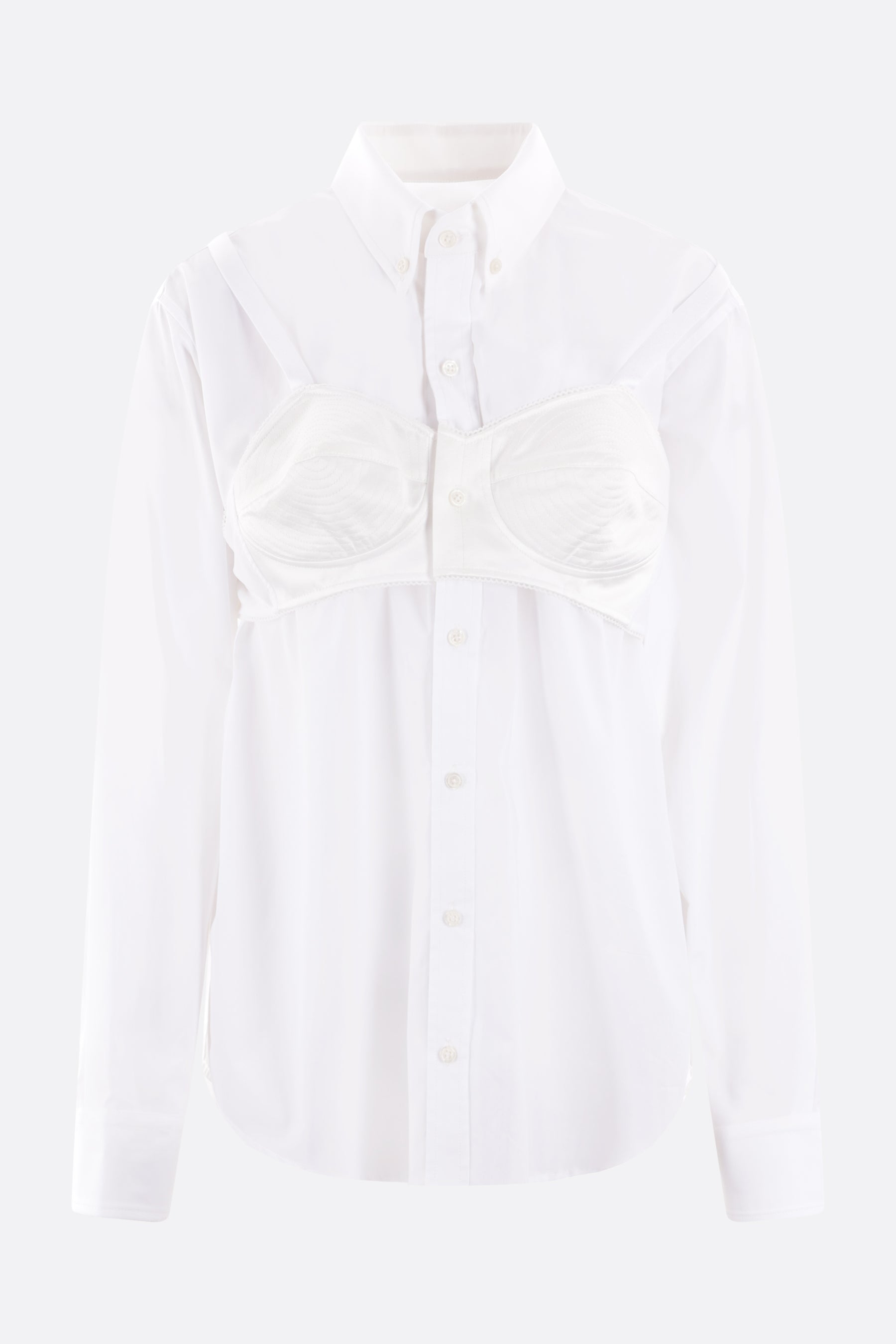 Cotton poplin shirt with lingerie insert.