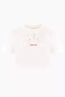 Cotton t-shirt with bow insert and logo embroidery, cropped