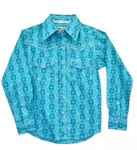 Cowgirl Hardware Shades of Teal Aztec Long Sleeve Western Shirt (Girls)