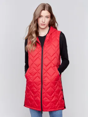 Cranberry Long Quilted Puffer Vest with Hood