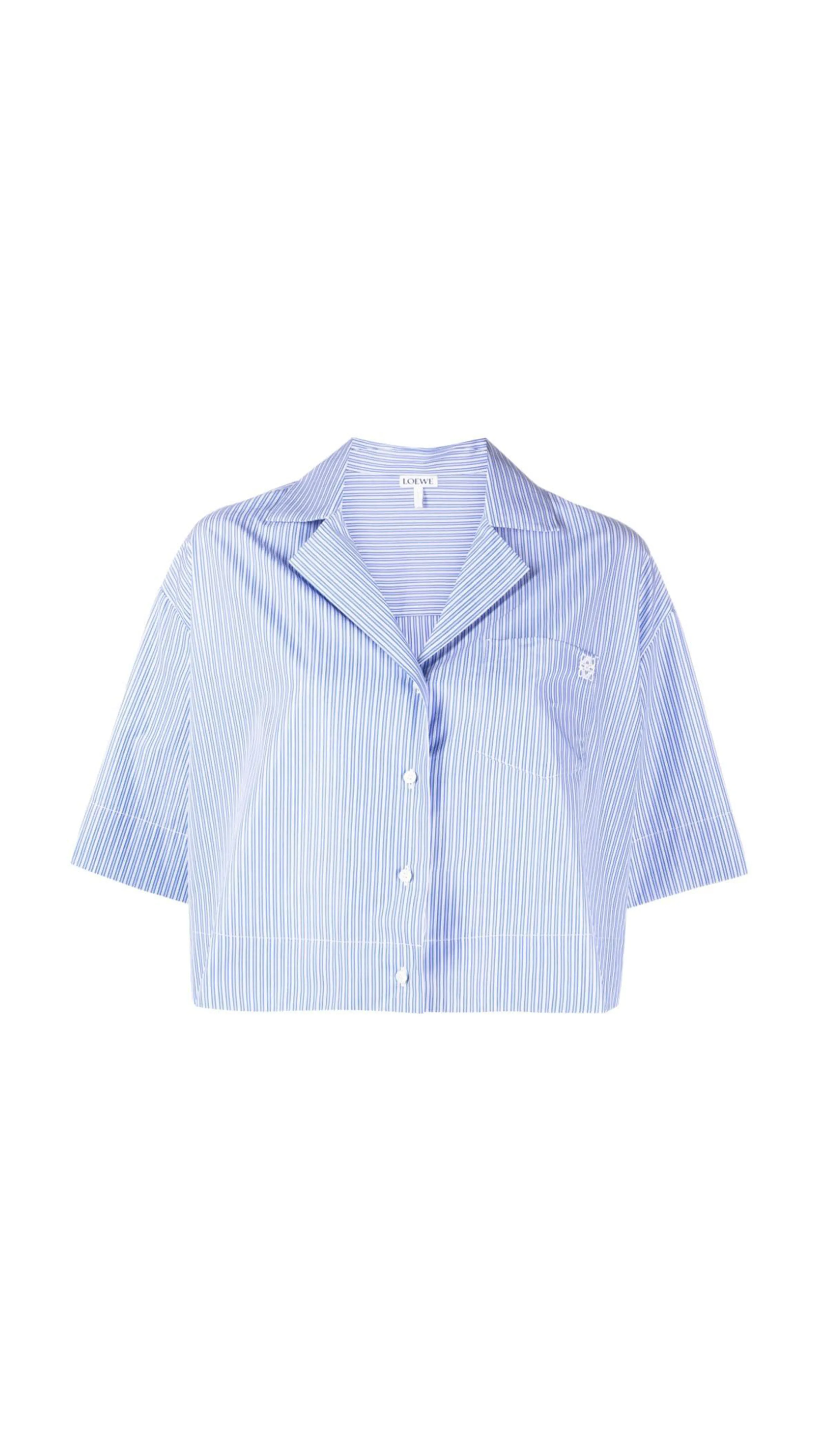 Blue White Striped Cotton Cropped Shirt