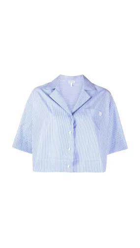 Blue White Striped Cotton Cropped Shirt