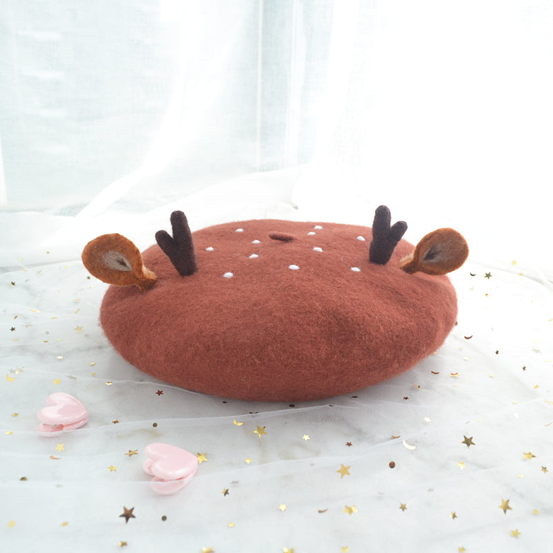 Cute Christmas Beret with Antler Ears - BY51016.