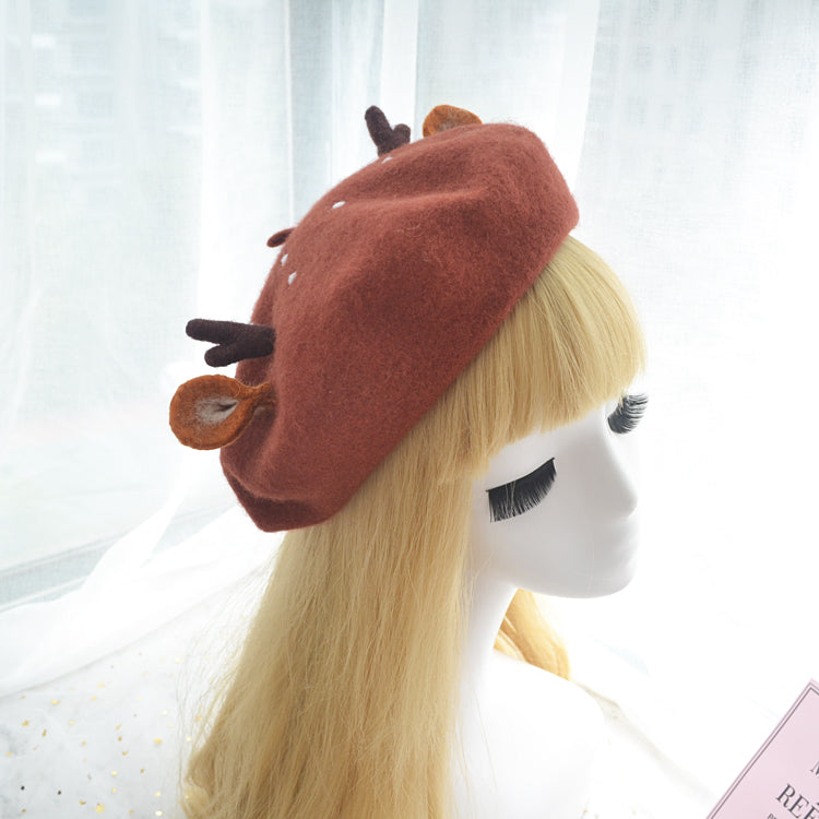 Cute Christmas Beret with Antler Ears - BY51016.