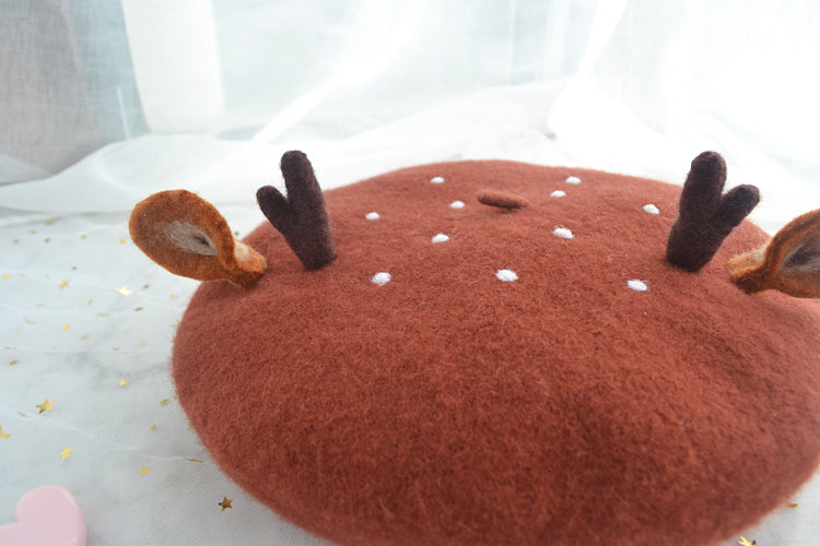 Cute Christmas Beret with Antler Ears - BY51016.