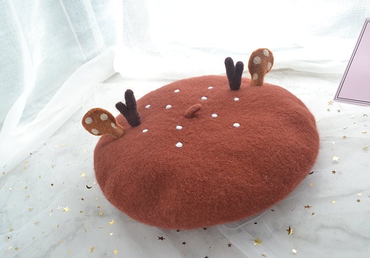 Cute Christmas Beret with Antler Ears - BY51016.