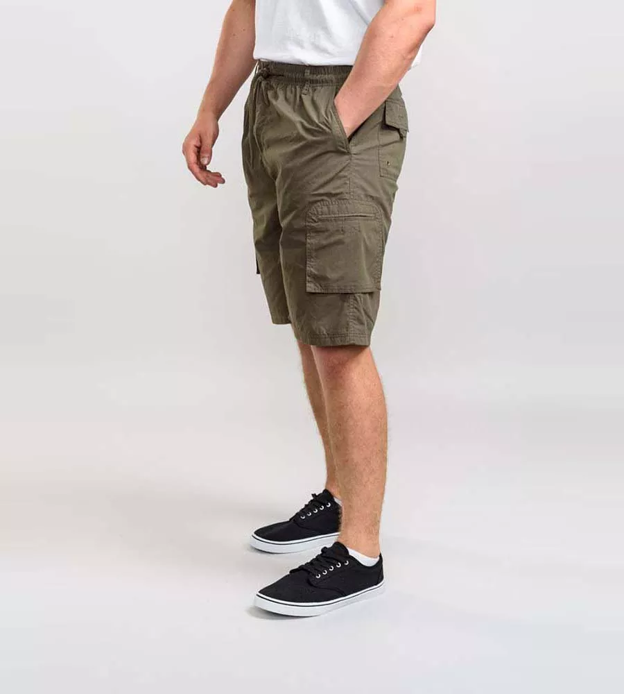 Men's Khaki Cargo Shorts with Shaped Leg Pockets by D555 (NICK)