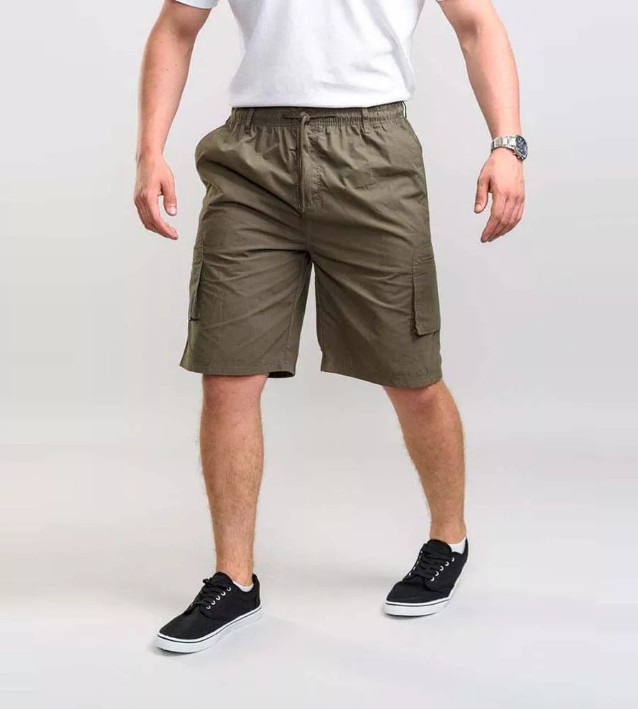 Men's Khaki Cargo Shorts with Shaped Leg Pockets by D555 (NICK)