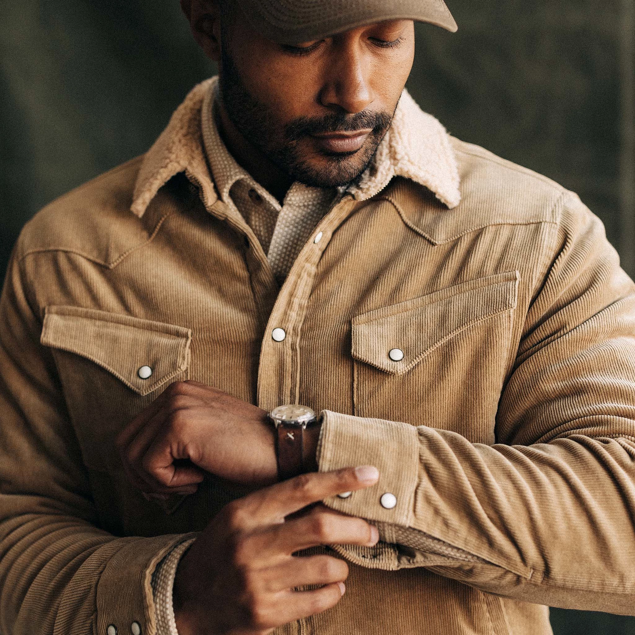 Dark Khaki Corduroy Western Shirt Jacket.