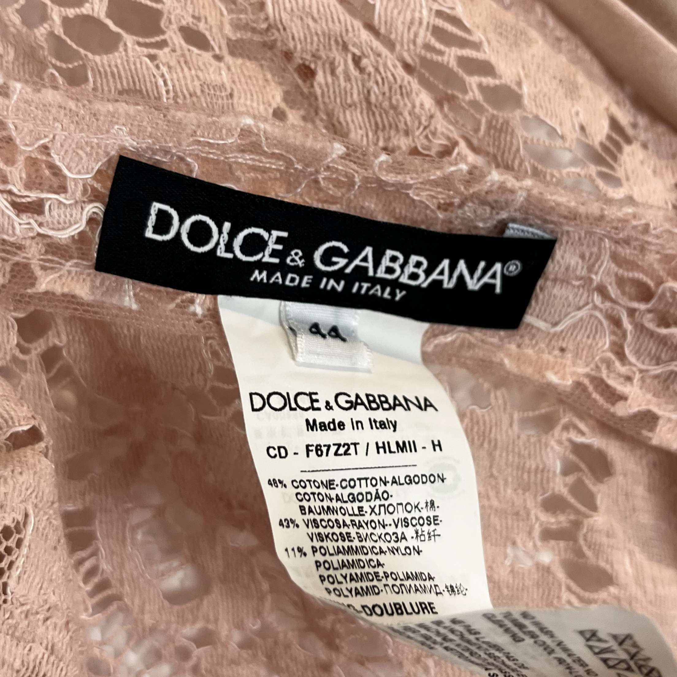 D&G Nude Pink Lace Shift Dress Size Medium