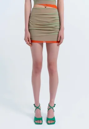 Double Moss and Orange Mesh Mini Skirt