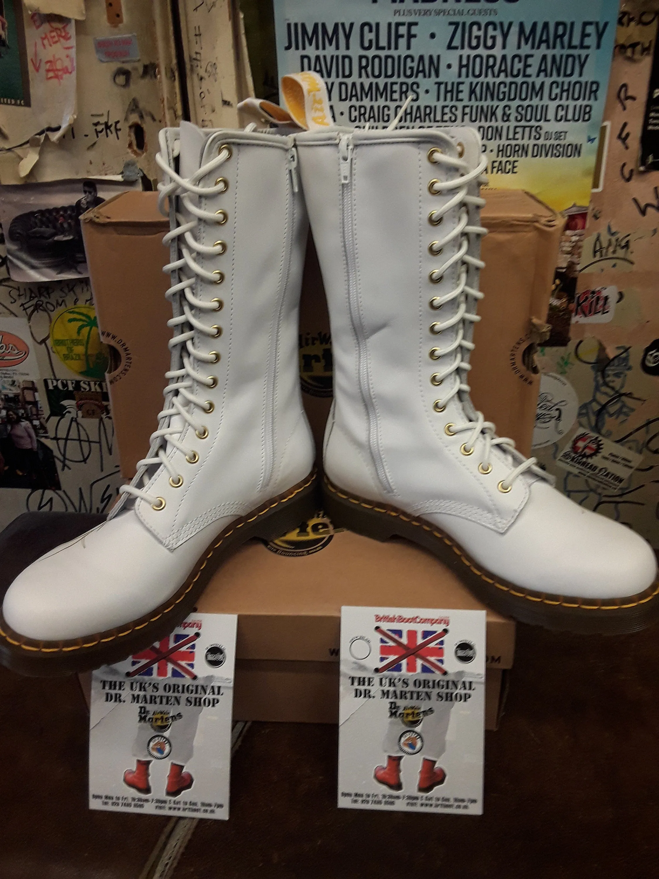 Dr. Martens 1C59 White 14-Hole Zip Boot Size 8