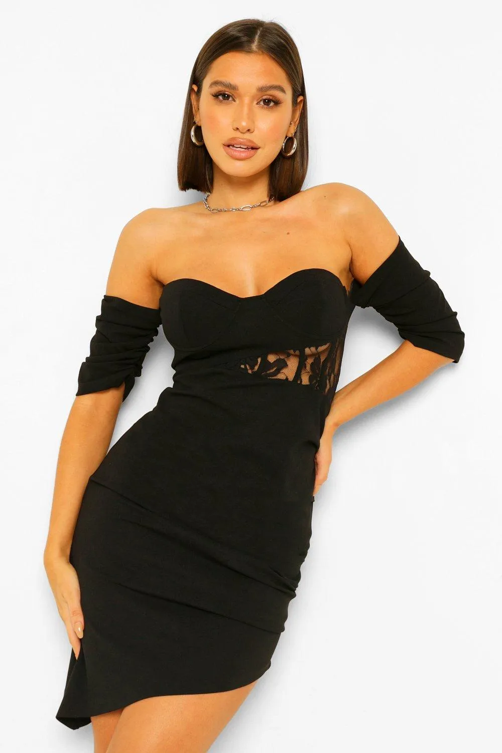 Drape Sleeve Midi Dress with Corset