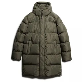 Dusty Olive Green Hooded Sports Puffer Mid Length Jacket by Superdry