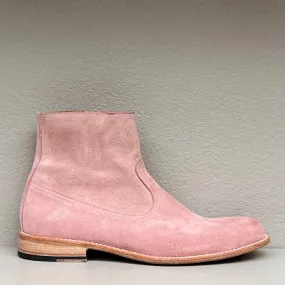 Dusty Pink Suede Chelsea Boot with Side Zip and Oil Accents