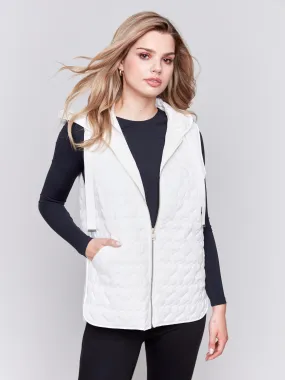 Ecru Short Quilted Puffer Vest with Hood