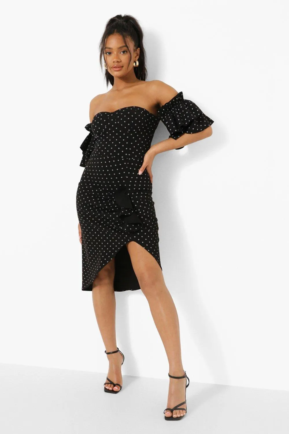 Elegant Off The Shoulder Midi Dress with Ruffle Corset Style