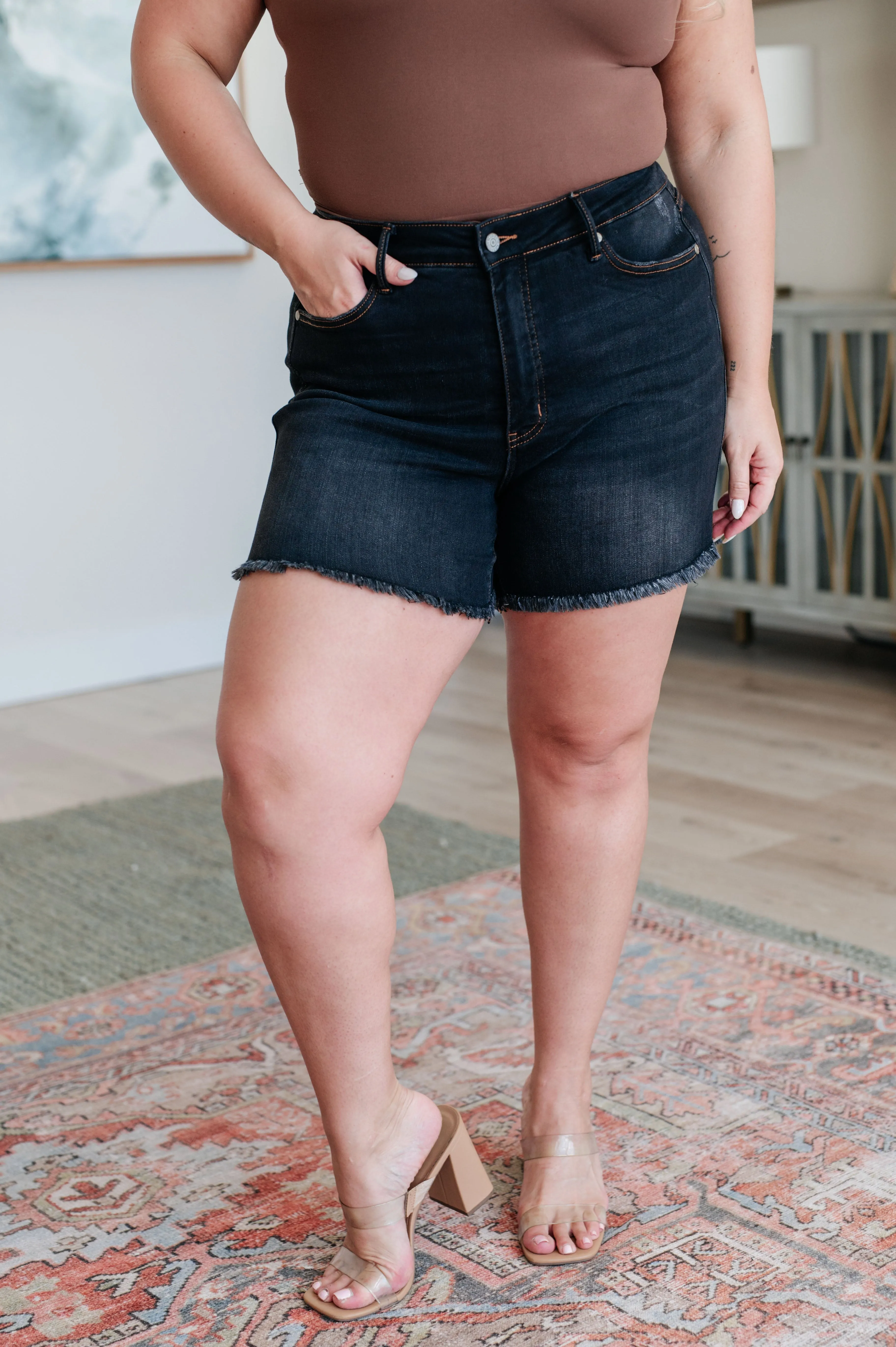 Ember High Rise Shorts with Fray Hem.