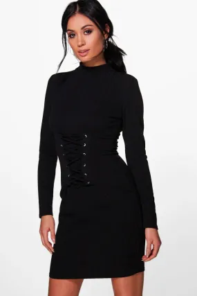 Emily Lace Up Corset Rib Knit Dress