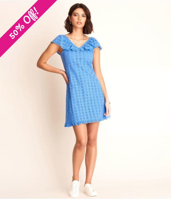 Eyelet shift dress, periwinkle