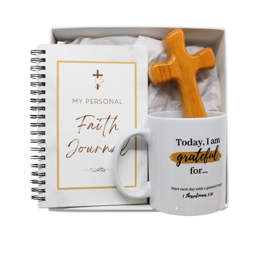 Faith Journal, Mug, and Comfort Cross Set (Personalization Available)