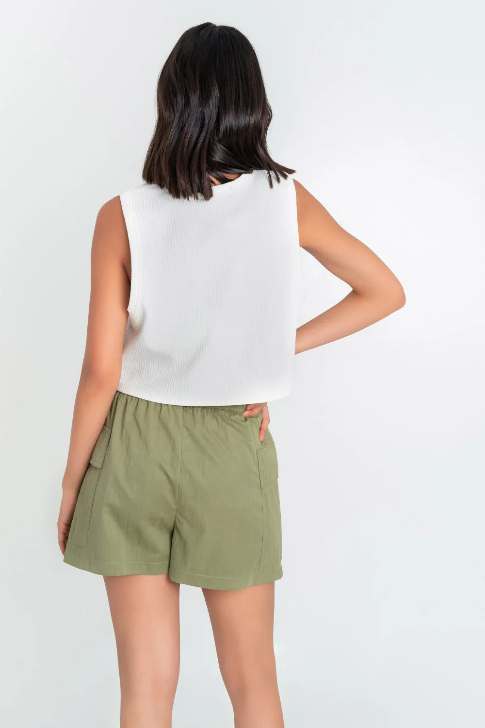 Elastic Waist Cargo Mini Skirt with Drawstring