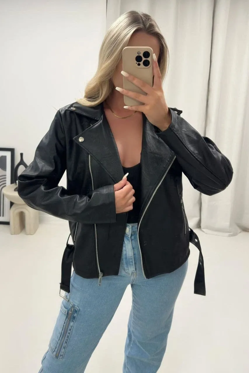 Faux Leather Black Boxy Biker Jacket