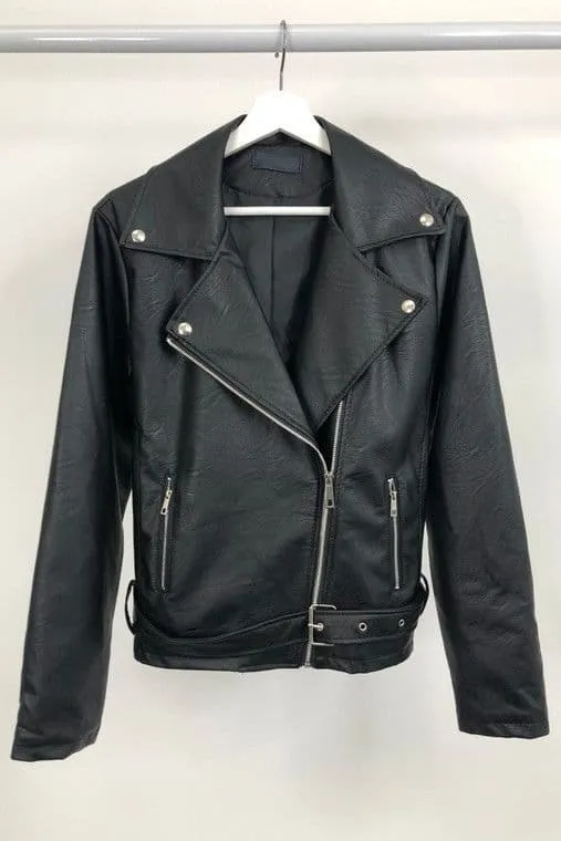 Faux Leather Black Boxy Biker Jacket