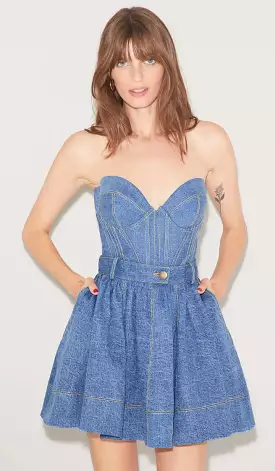 Fleur Du Mal Denim Bustier Top - Medium Wash Denim