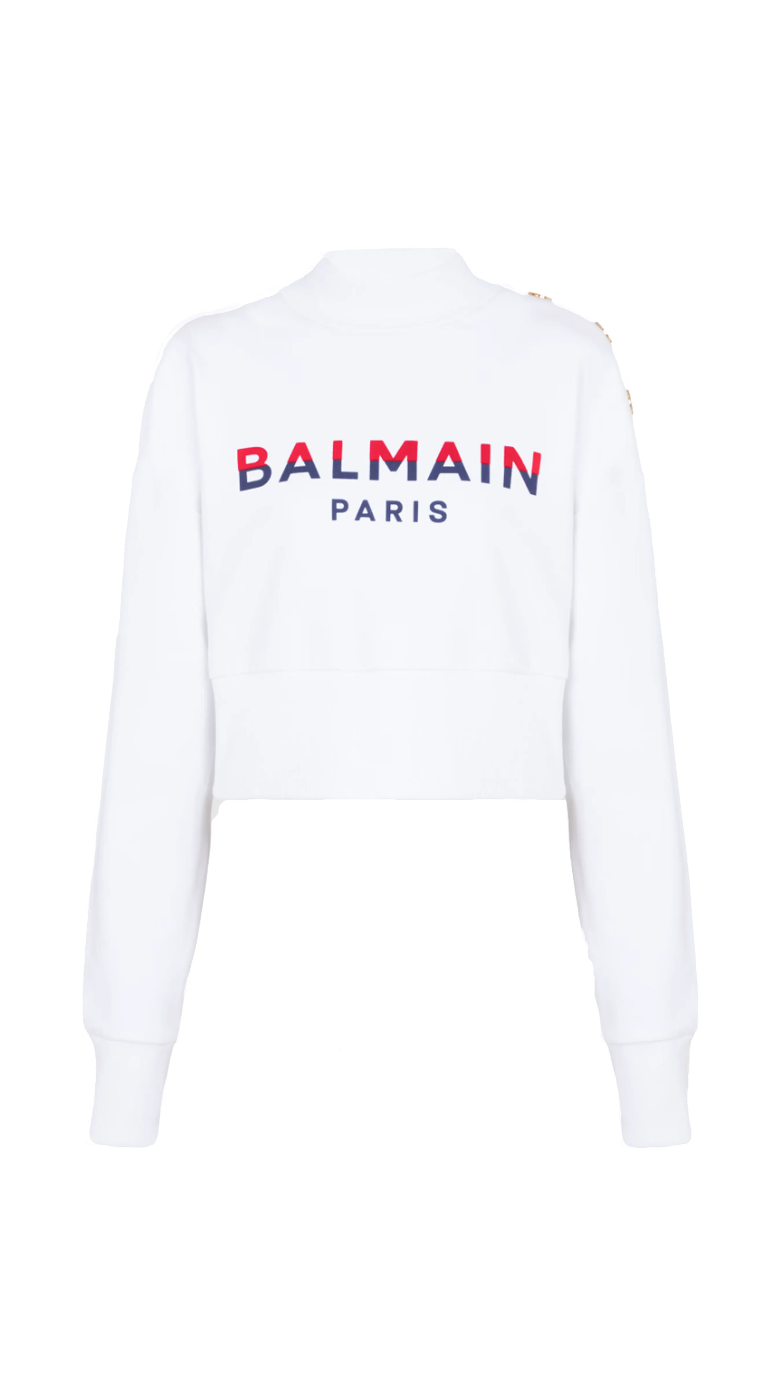 Balmain Paris Flocked Cropped Sweatshirt - White/Red/Blue