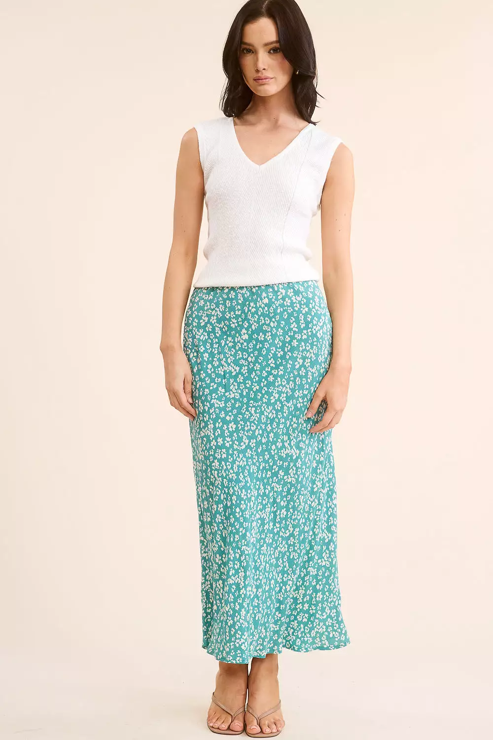 Floral Maxi Skirt - Teal Color