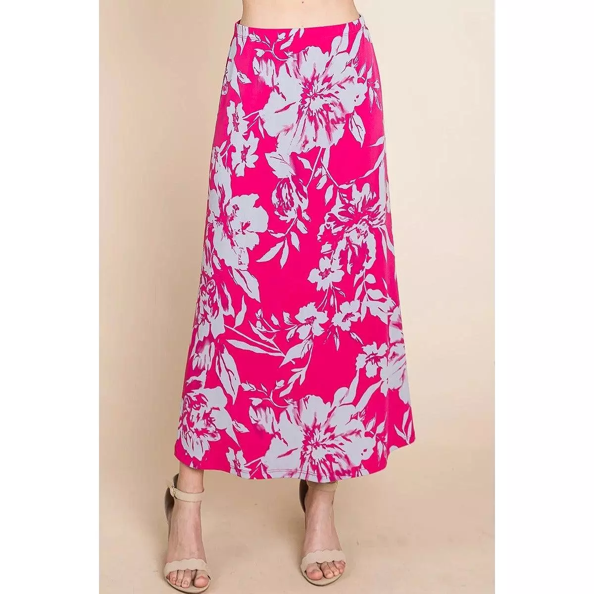 Floral Maxi Skirt with Elastic Waistband