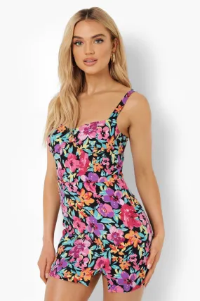 Floral Mini Dress with Corset Design